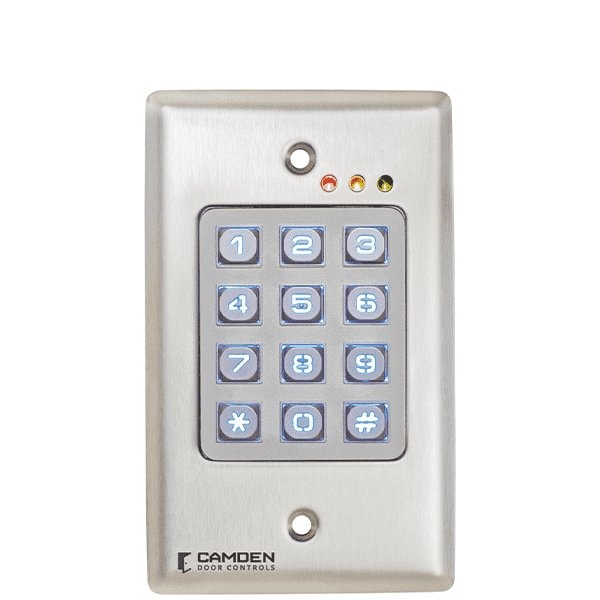 Camden: Flush mount keypad Outdoor, vandal resistant, metal backlit keypad, 999 users, 12/24V AC/DC